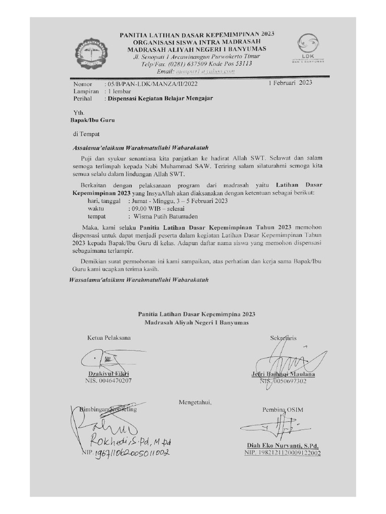 Surat Perizinan Wali Murid Peserta | PDF