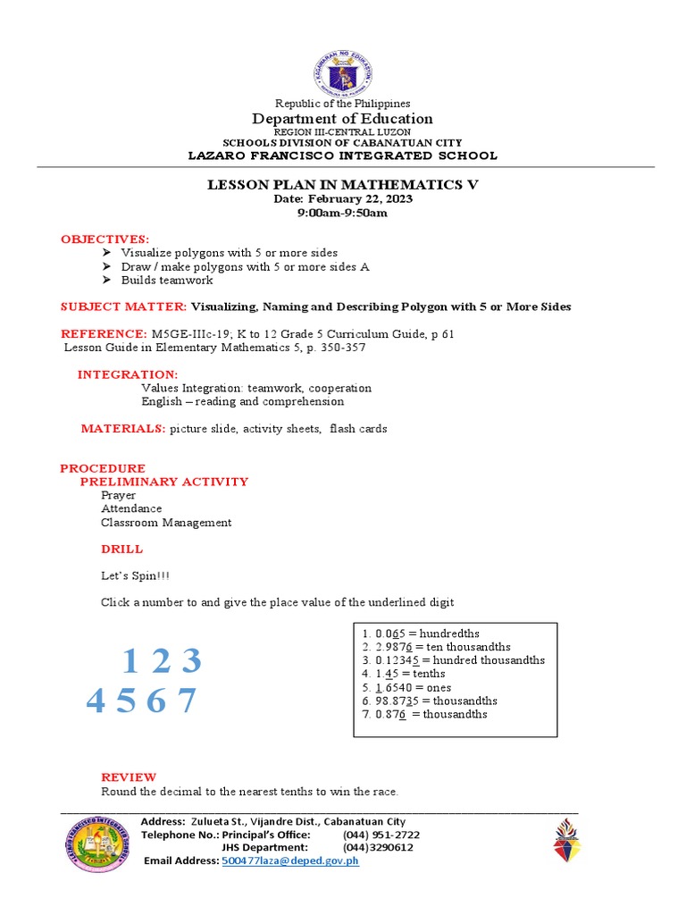 Grade 5 Math Lesson Plan: Polygons | PDF