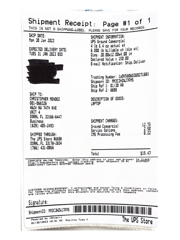 Shipment Receipt PDF