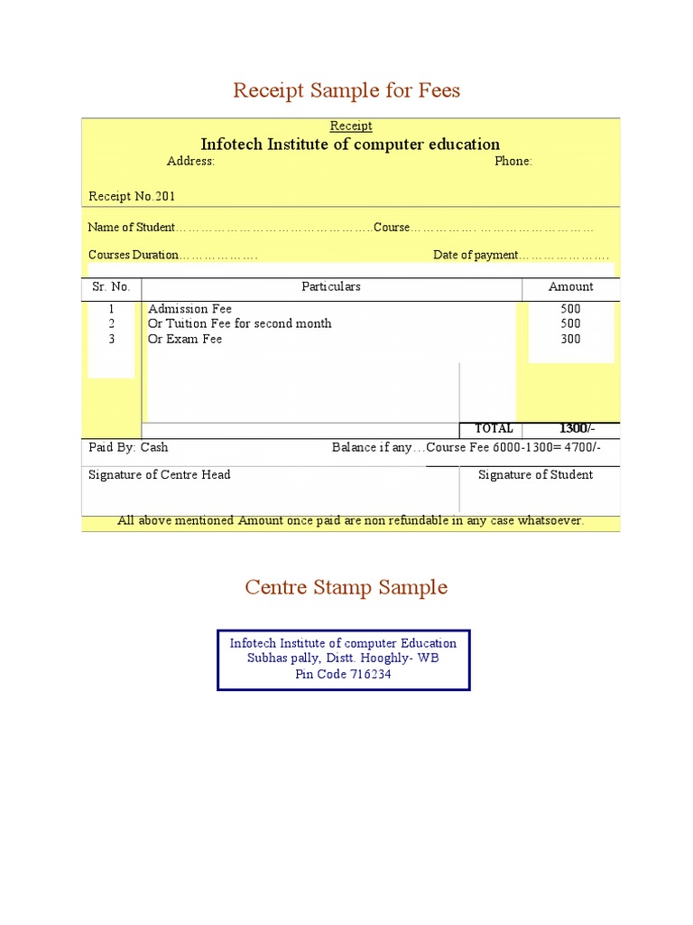 School Fee Receipt Sample | PDF