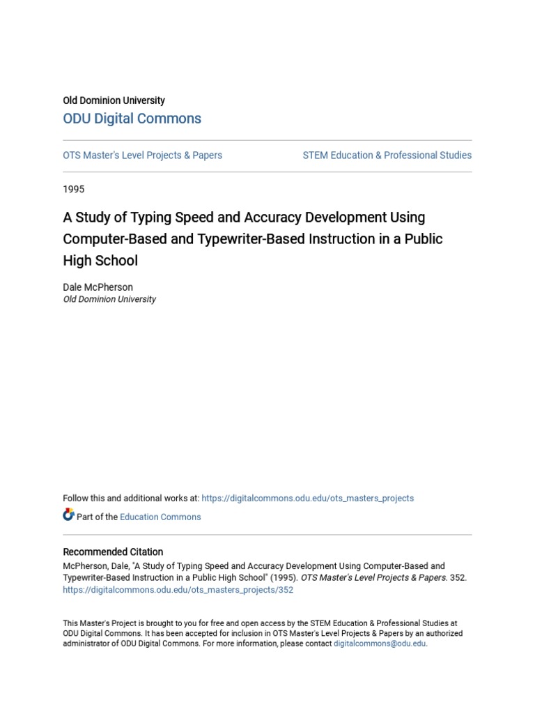 A Study of Typing Speed and Accuracy Development Using Computer-B | PDF ...