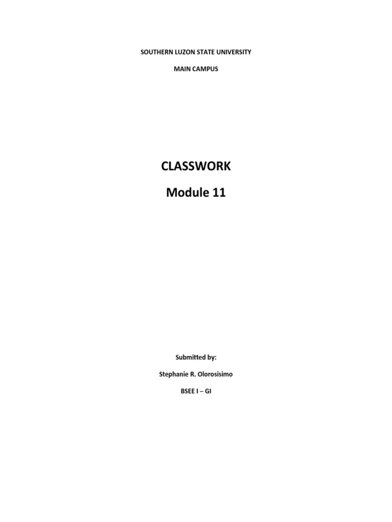 CLASSWORKMODULE11 | PDF | Wellness | Science & Mathematics
