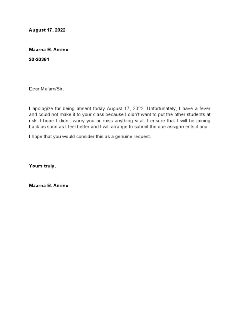 Excuse Letter | PDF