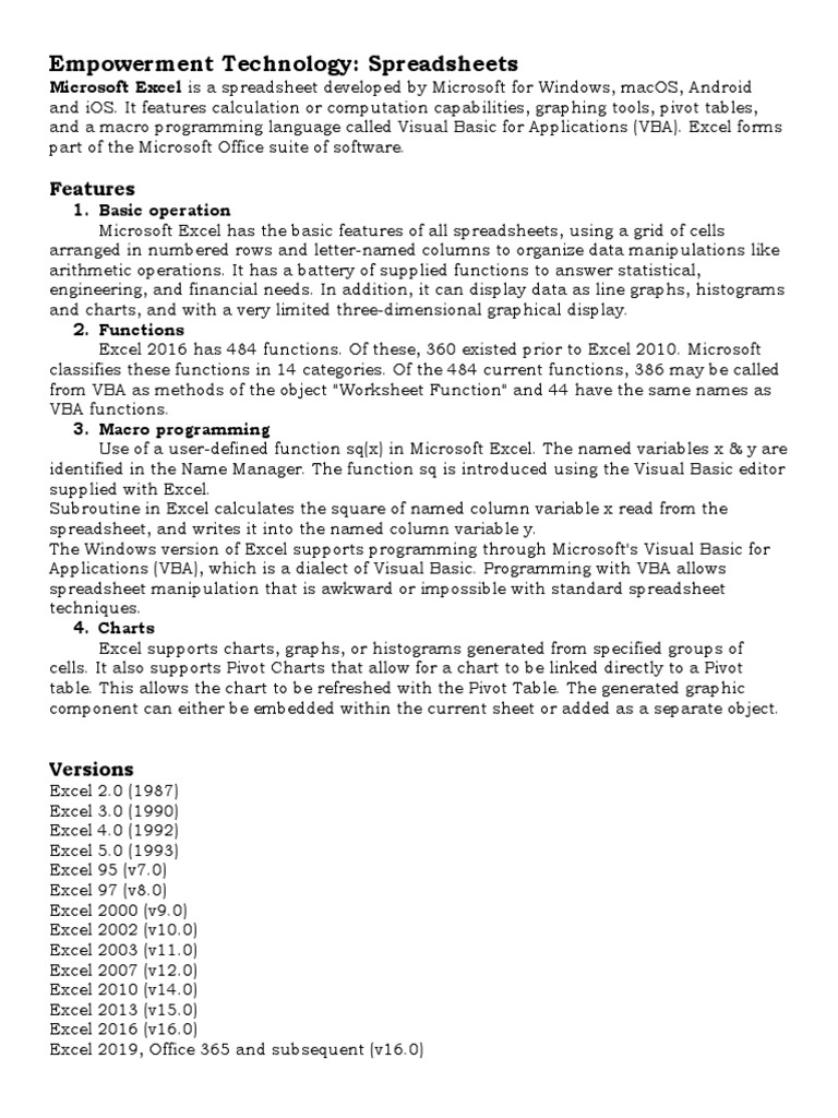 Overview of Microsoft Excel Features | PDF