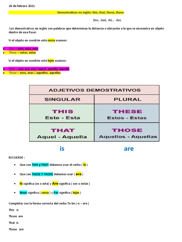 Uso de Demostrativos en Inglés | PDF