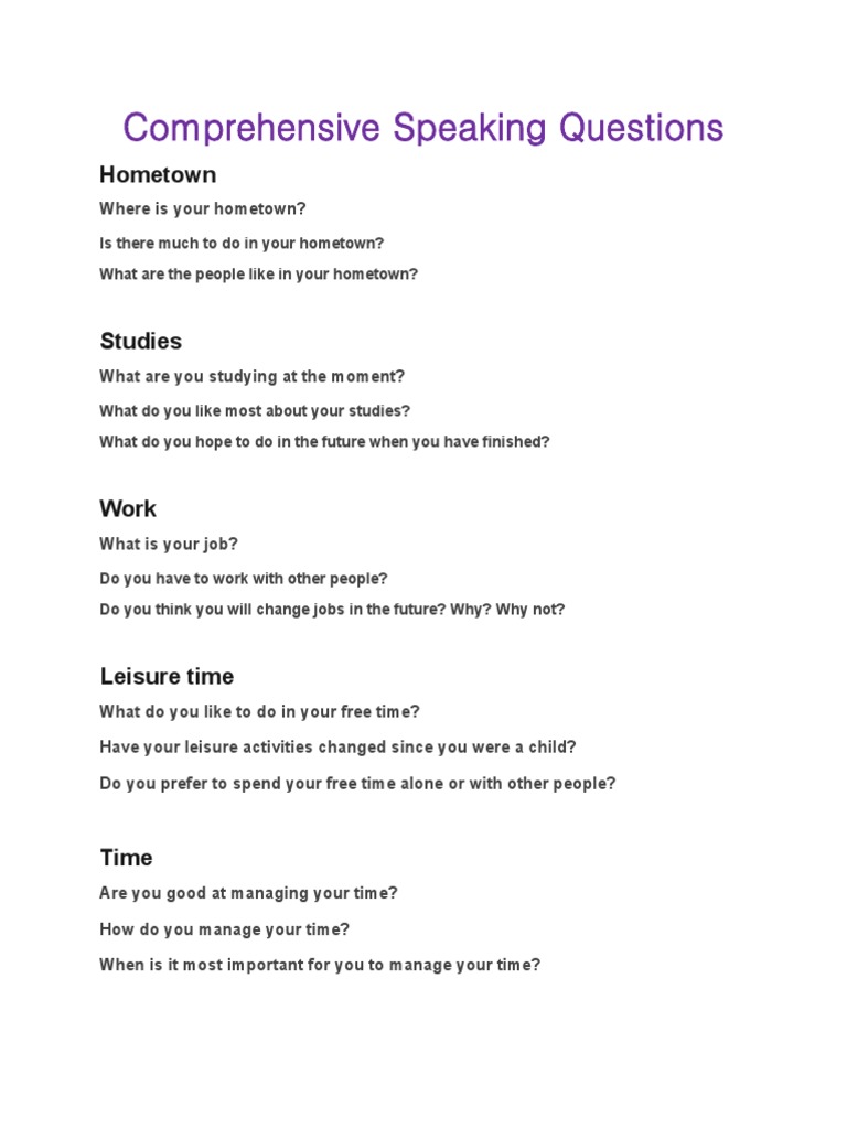 Comprehensive Speaking Questions | PDF | Language Arts & Discipline