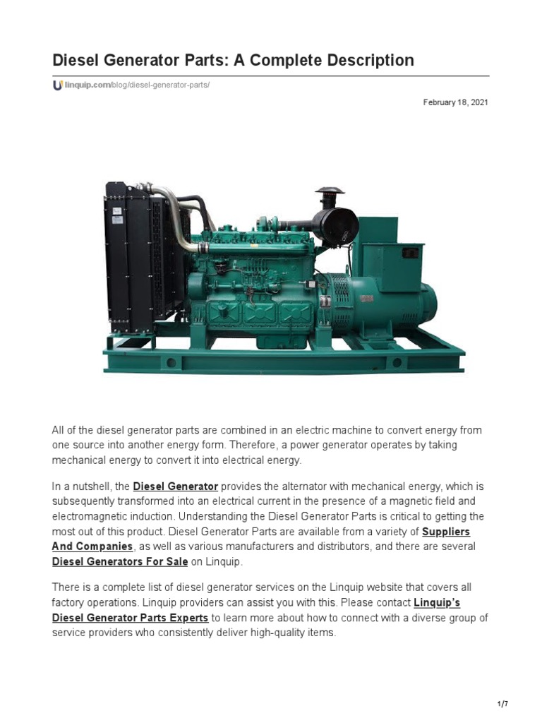 Diesel Generator Parts A Complete Description | PDF | Electric