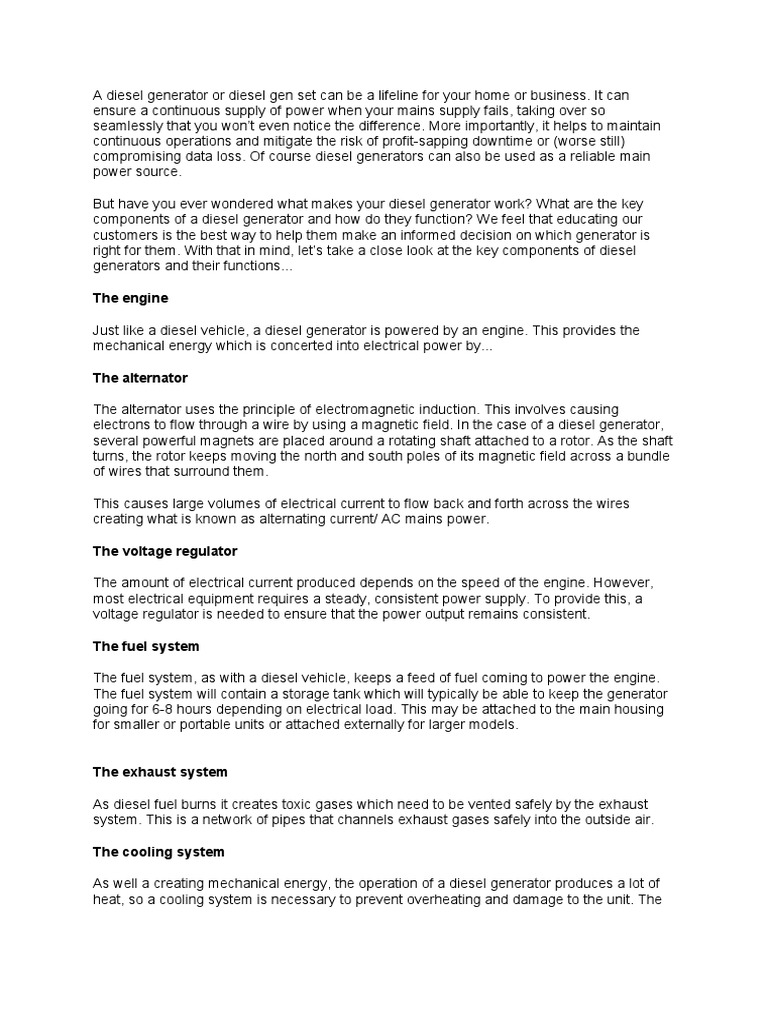 CPSThe Components of A Diesel Generator and How They Function 1 PDF