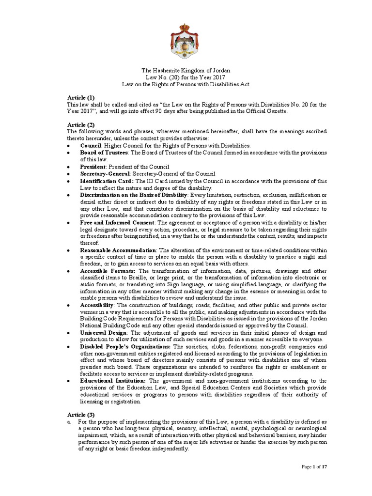 English Law No Law On The Rights of Persons With Disabilities Act