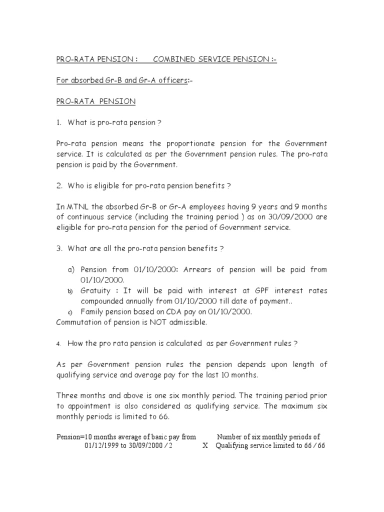 Prorata Pension Details | PDF | Pro Rata | Pension