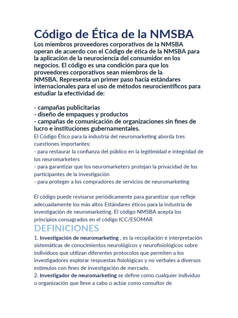 Código de Ética NMSBA en Neuromarketing | PDF | Infancia | Privacidad ...