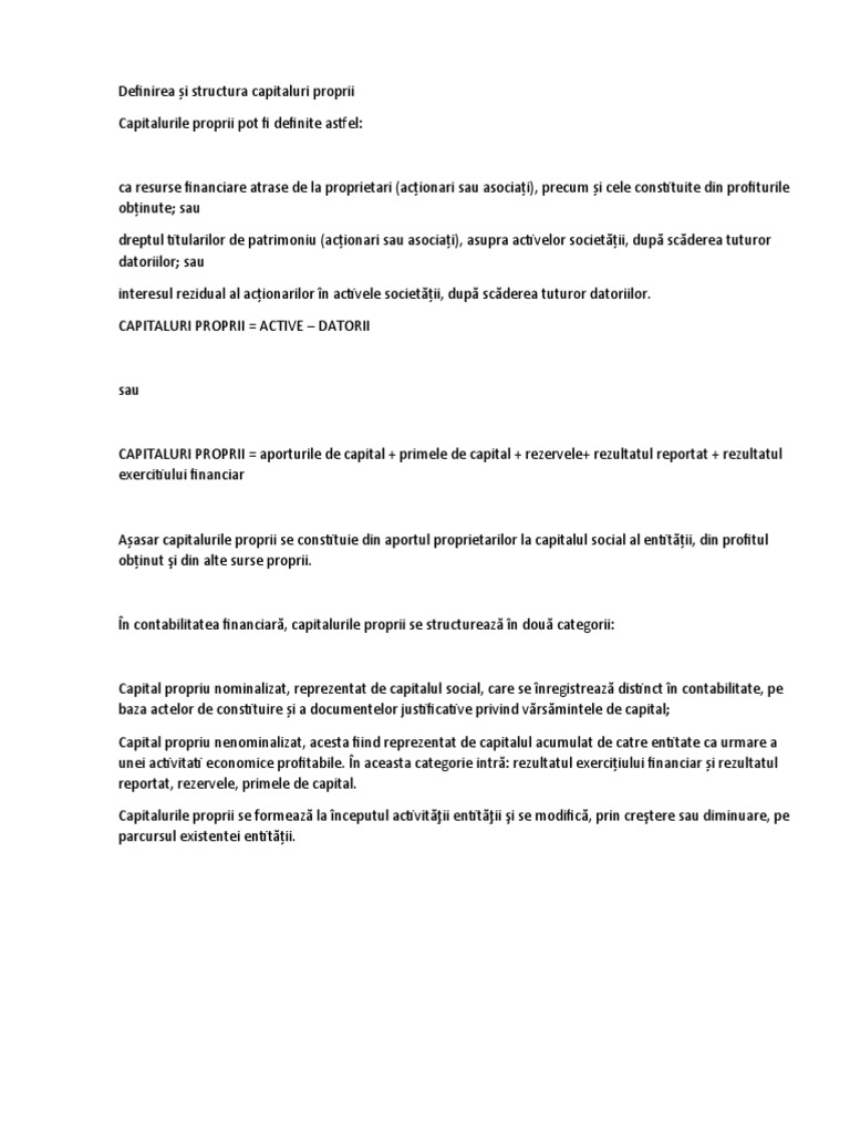Definirea Și Structura Capitaluri Proprii | PDF
