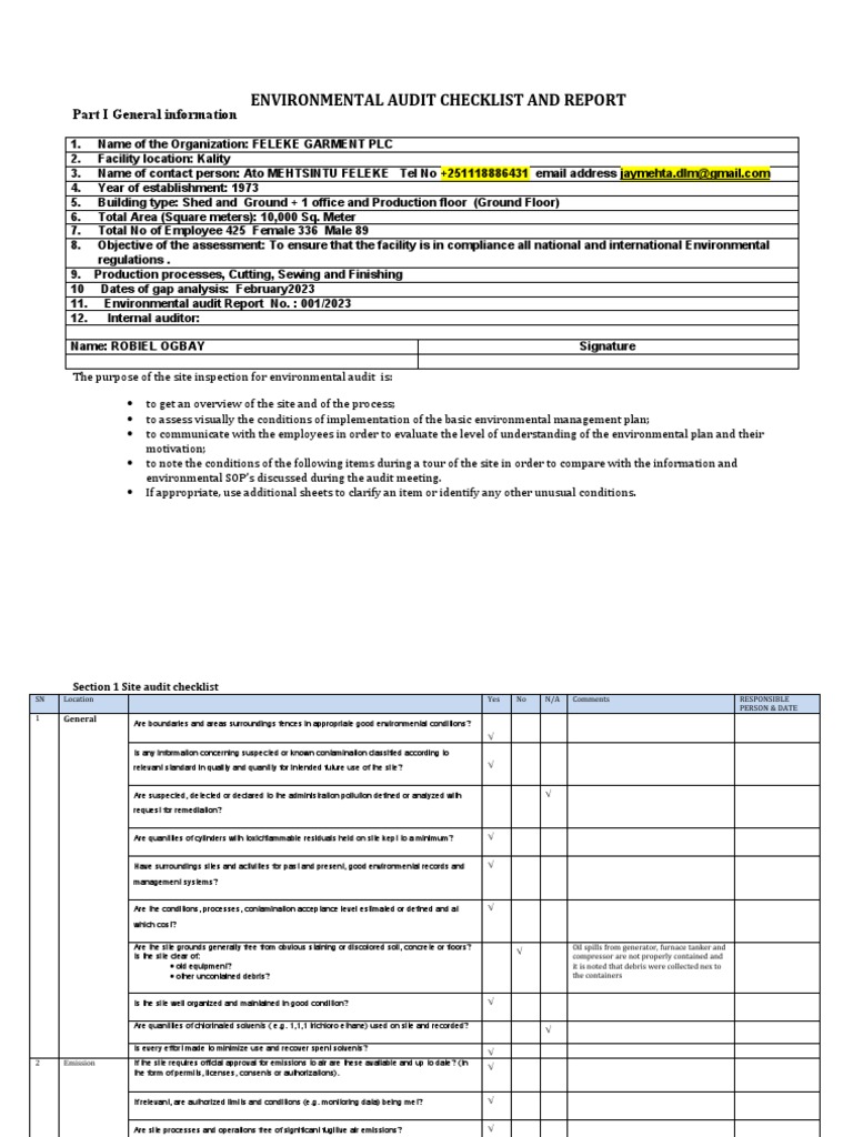Environmental Audit Checklist 2023 | PDF | Audit | Waste