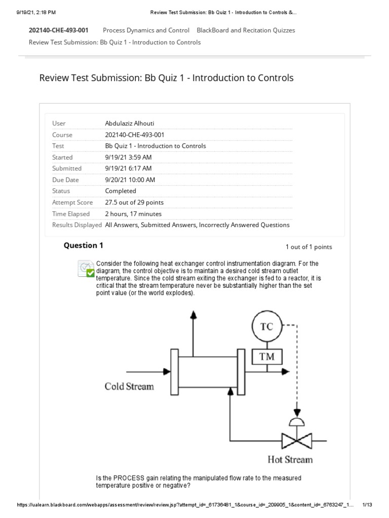 Review Test Submission - BB Quiz 1 - Introduction To Controls &.. | PDF ...