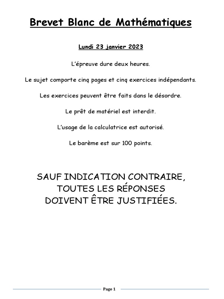 Brevet Blanc Plus Dur Que Le Vrai Projet BB 2023-1 | PDF | Nombre premier | Mathématiques