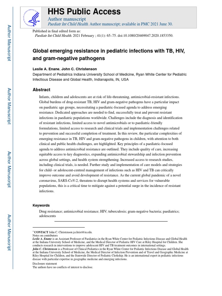 Global emerging resistance in pediatric infections with TB PDF Beta