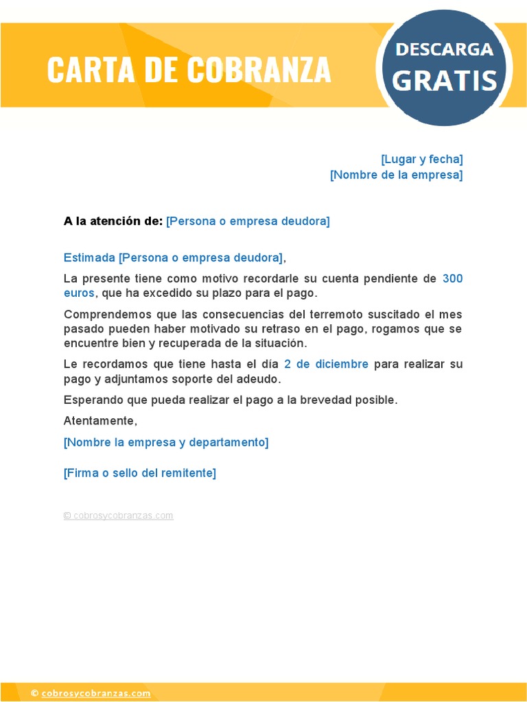 Modelo carta cobranza clientes morosos pdf