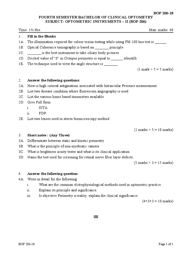Optometric Instruments II Exam Guide | PDF