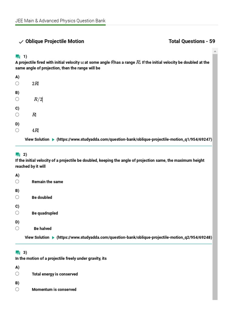JEE Projectile Motion Question Bank | PDF | Mechanics | Space