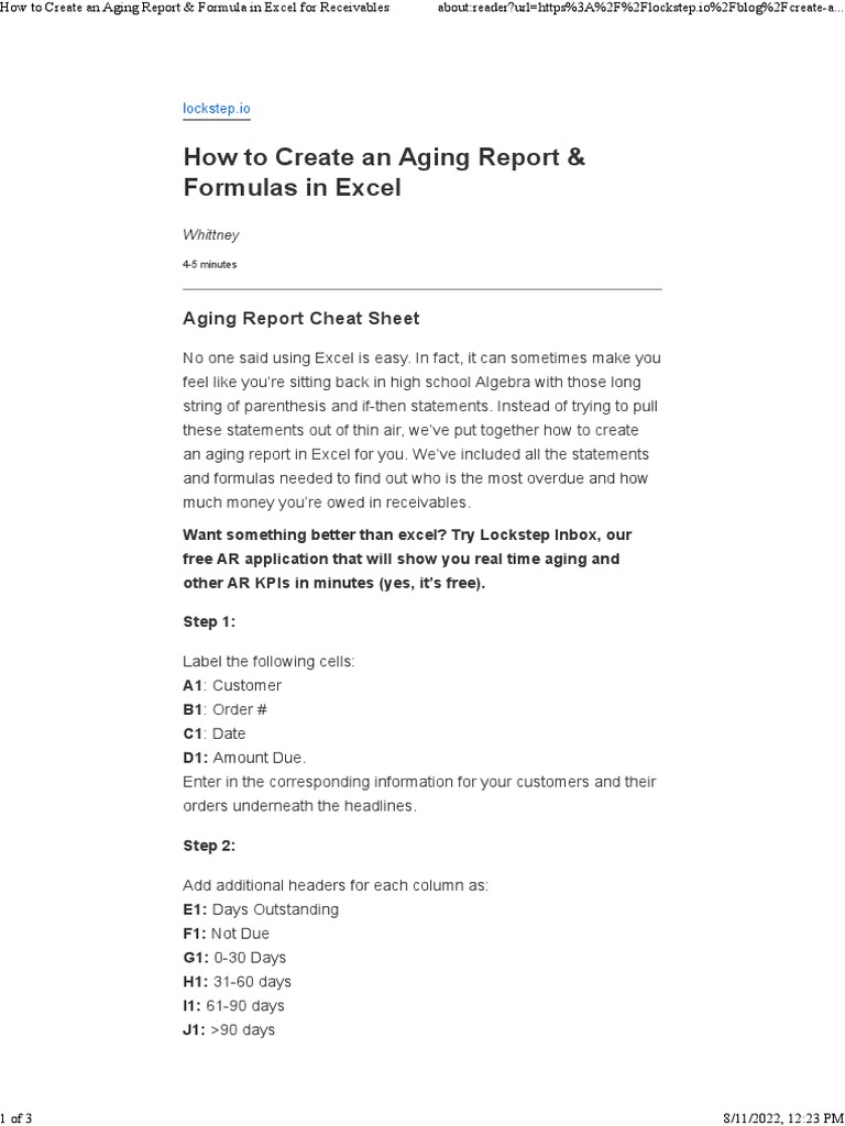 How to create an aging report formula in excel for receivables pdf