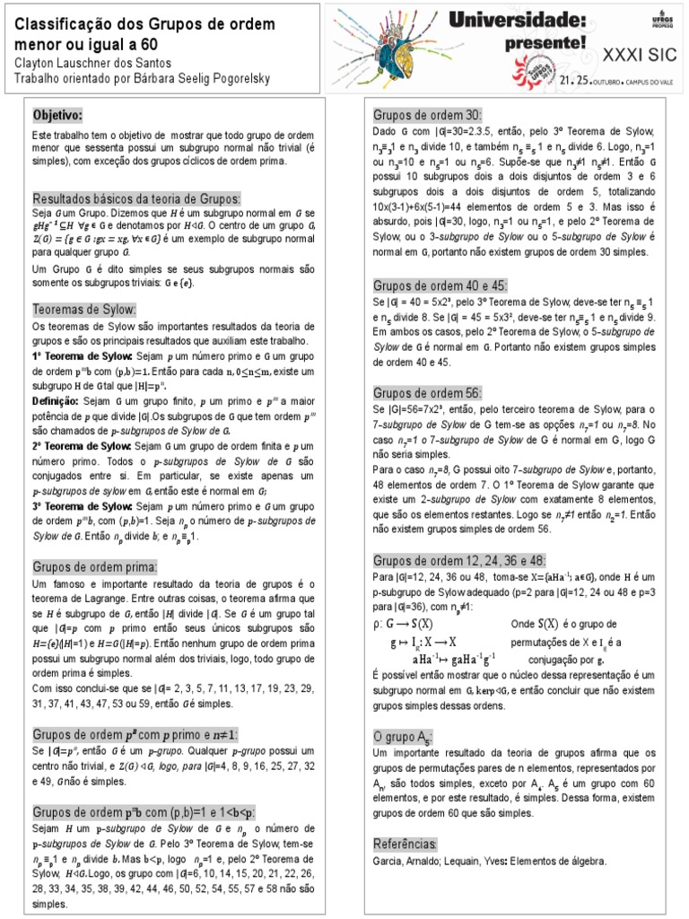 Grupos Simples de Ordem ≤ 60 | PDF | Grupo (Matemática) | Número primo