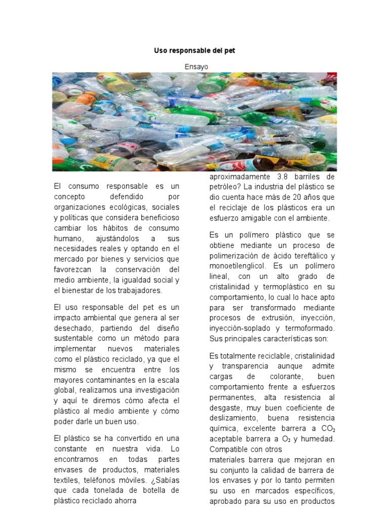 Uso Responsable del PET y Reciclaje | PDF | El plastico | Materiales