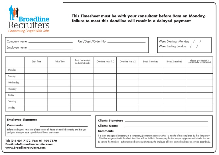Broadline Recruiters Timesheet Template | PDF | Business