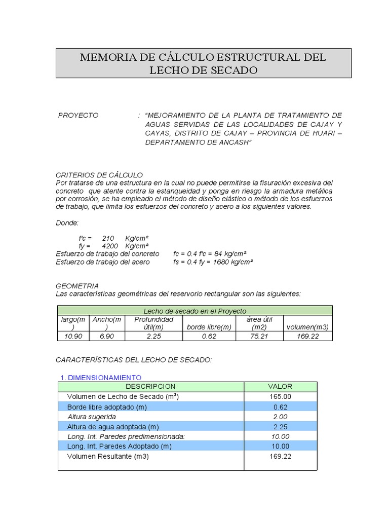Diseño Estructural Lecho de Secado | PDF | Hormigón | Rieles