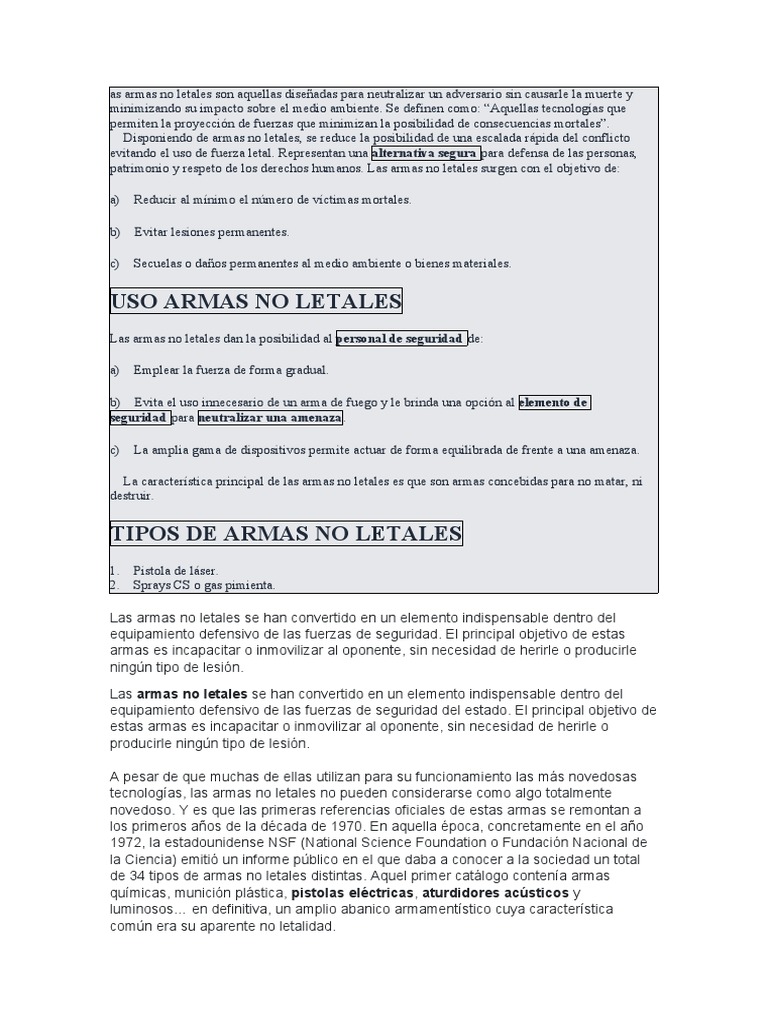 As Armas No Letales Son Aquellas Diseñadas para Neutralizar Un ...