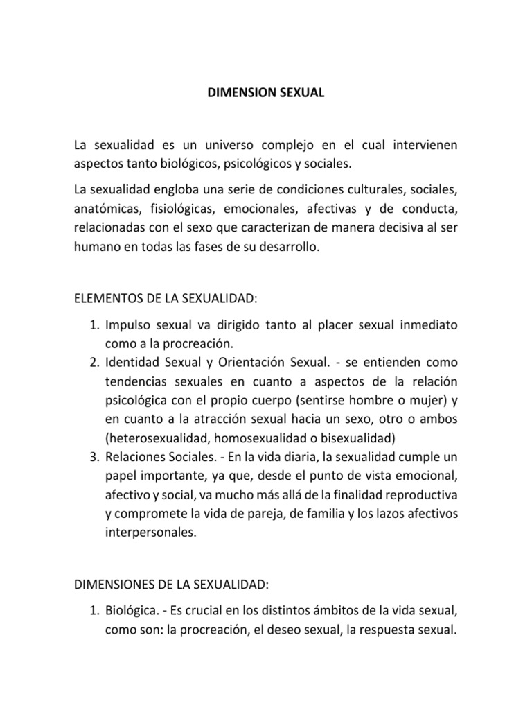 Dimensiones de la Sexualidad Humana | PDF | La sexualidad humana | Sexo
