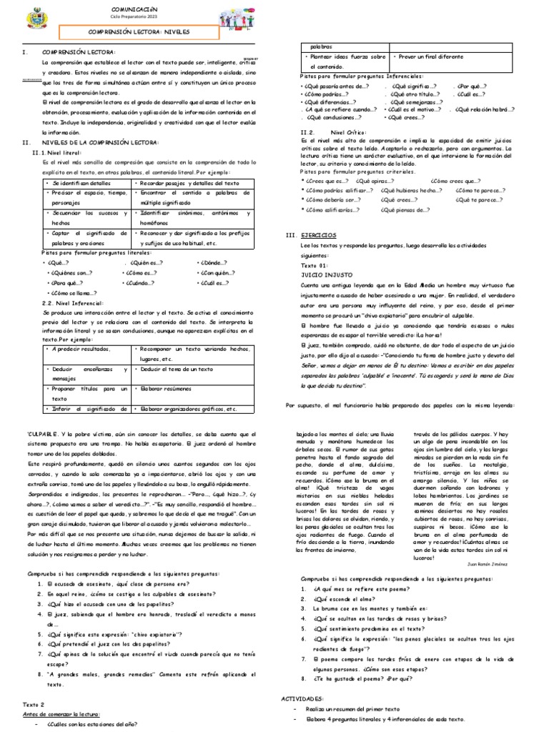 Niveles de Comprensión Lectora en Secundaria | PDF | Comprensión ...