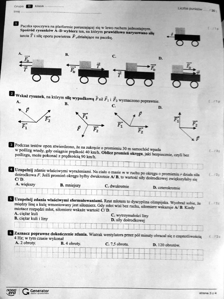Sprawdzian Z Fizyki Dzial 2 Sprawdzian Fizyka Dynamika | PDF