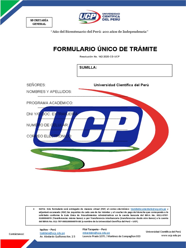 Formato Tramite UCP Filial Tarapoto (2851) | PDF
