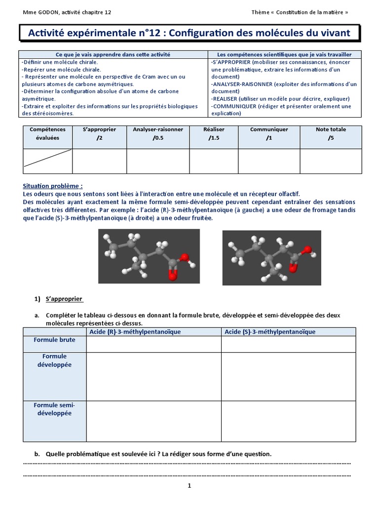 Activité N°12 Molécules Configuration Absolue | PDF | Isomère ...