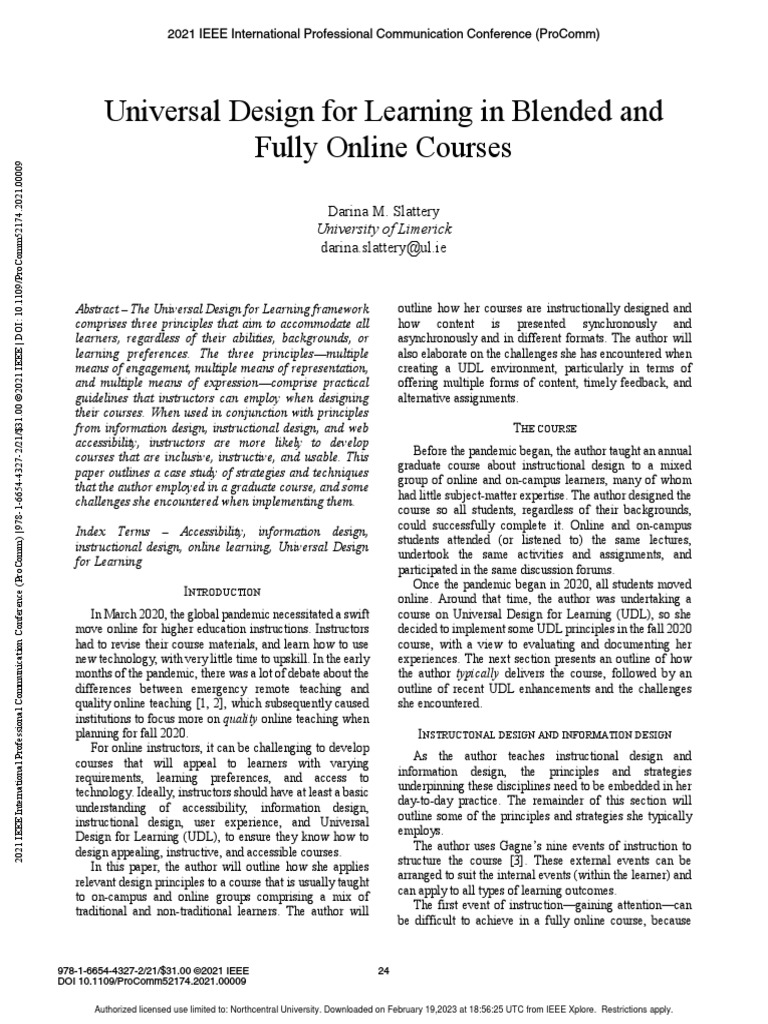 Universal Design For Learning in Blended and Fully Online Courses | PDF ...