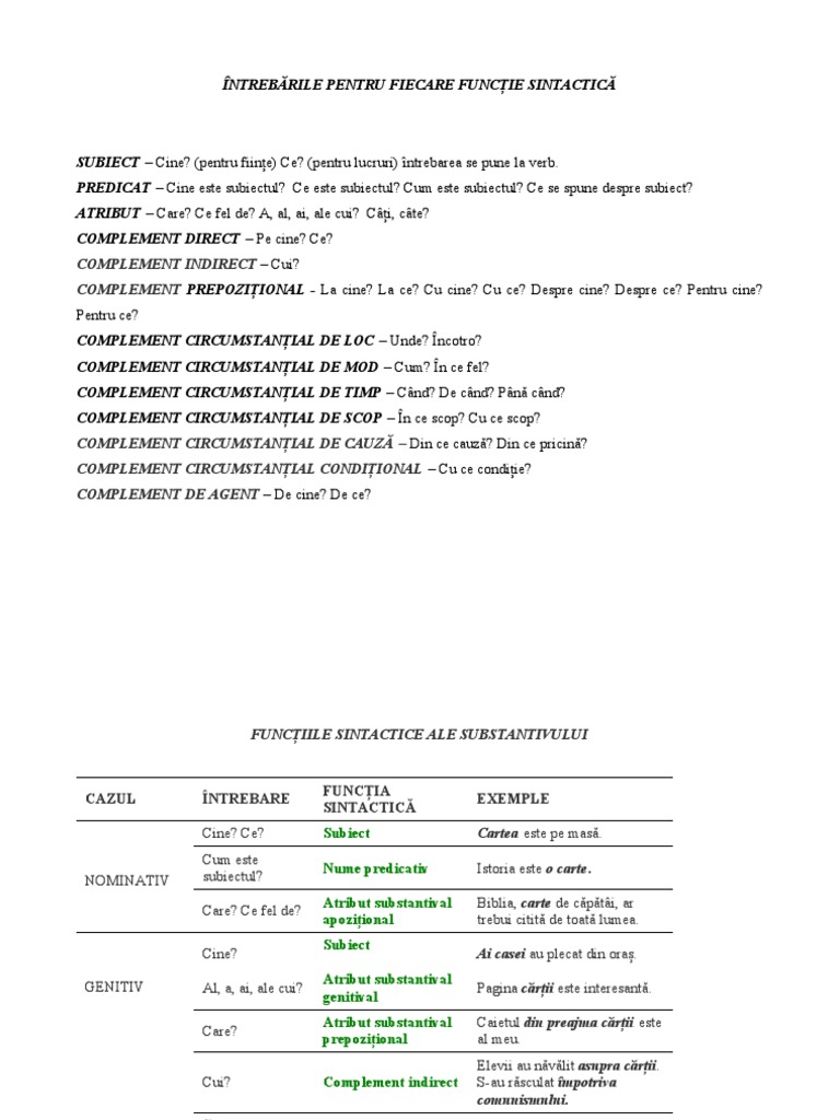 Tabele - Functii Sintactice | PDF