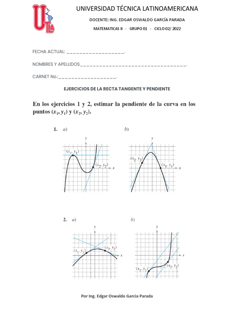 Ejercicios de Recta Tangente 1 Bachillerato | PDF