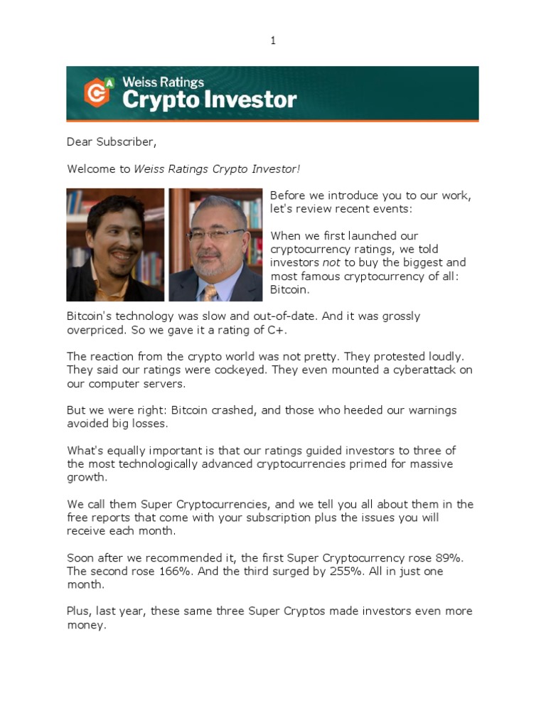 An Introduction to Weiss Ratings Crypto Investor: Three Super ...