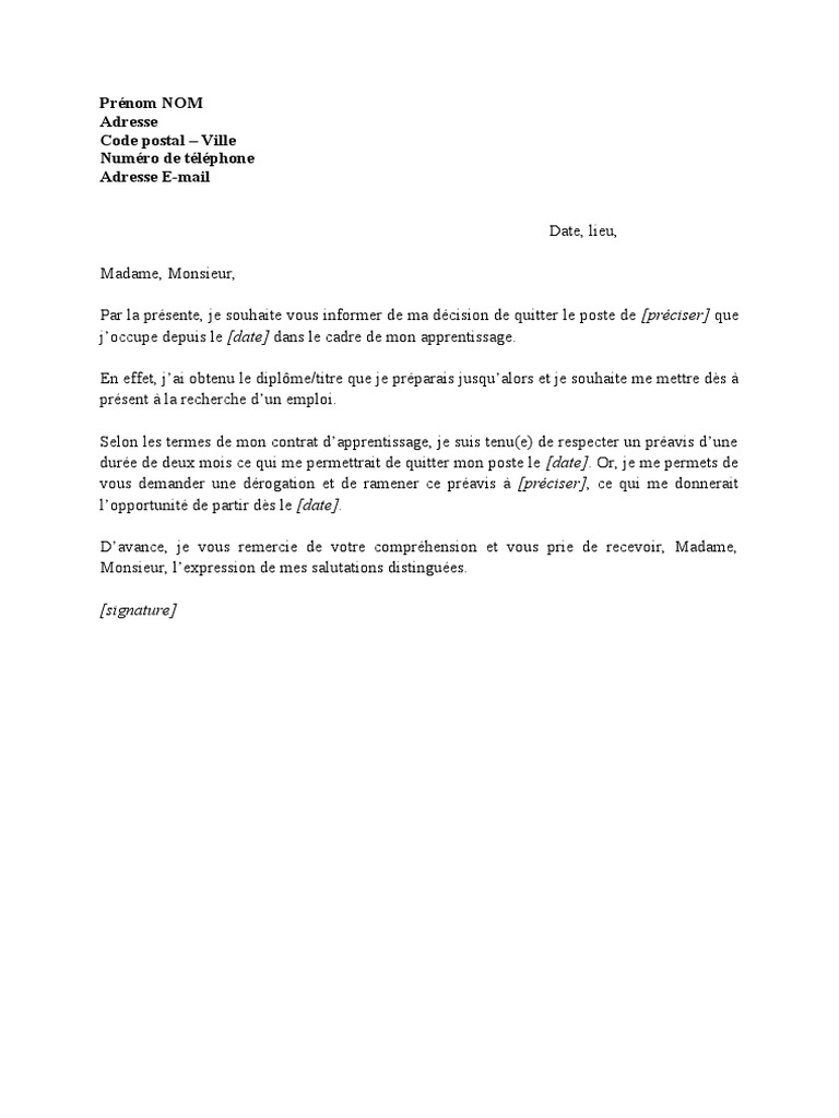 Demission Contrat D Apprentissage