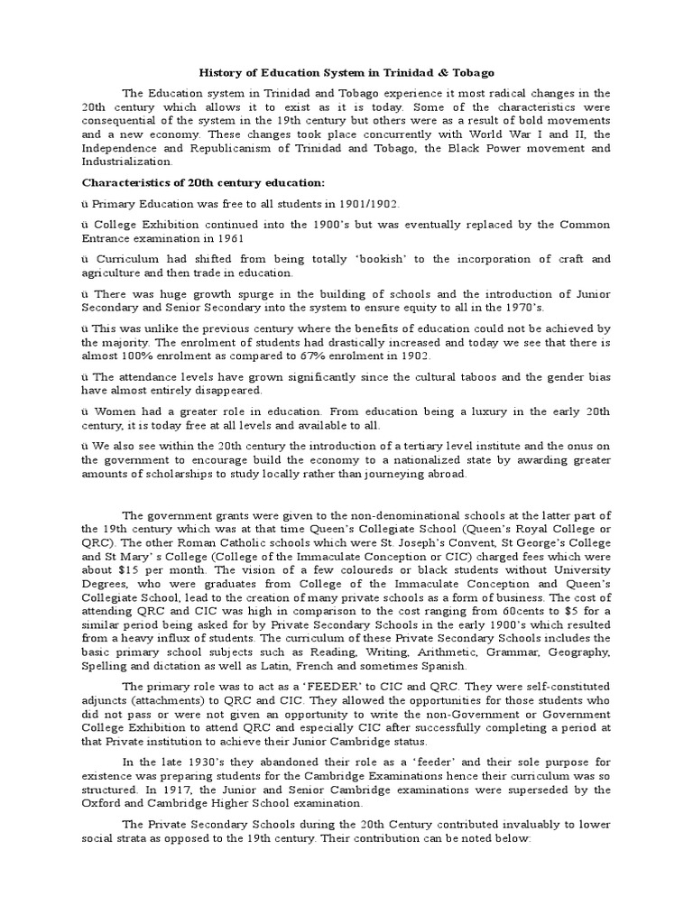Evolution of Trinidad's Education System | PDF | Teachers | College