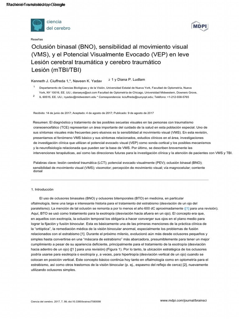 Binasal Occlusion BNO Visual Motion Sensitivity VM PDF Lesión