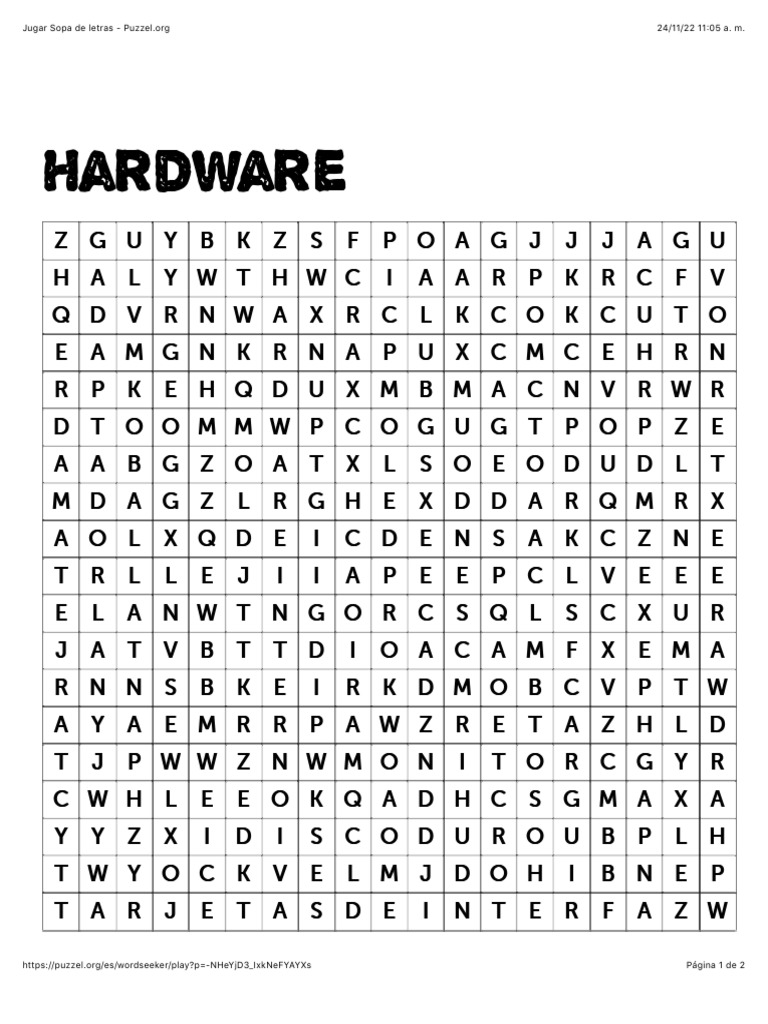 Sopa de letras: Hardware y Software | PDF | Tecnología de información y ...