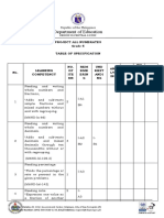 Grade 6 Table of Specification Project All Numerates