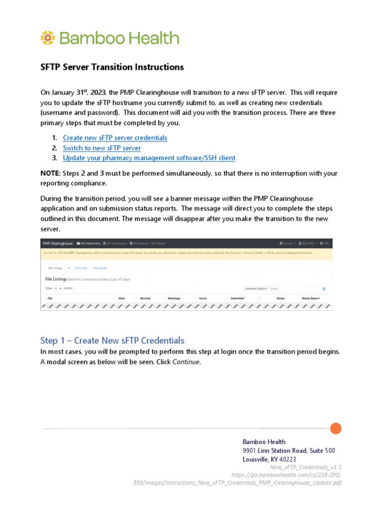 Instructions new sftp credentials pmp clearinghouse update pdf