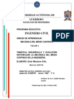 Taller 1 (DESARROLLO Y EVOLUCIÓN HISTORICA DE LA MECÁNICA DEL MEDIO CONTINUO EN LA INGENIERÍA)