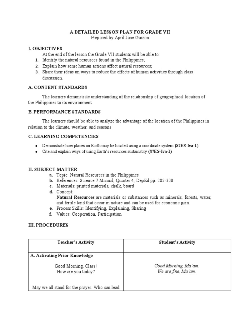 Grade 7 Lesson Plan: Natural Resources | PDF | Rock (Geology) | Resource