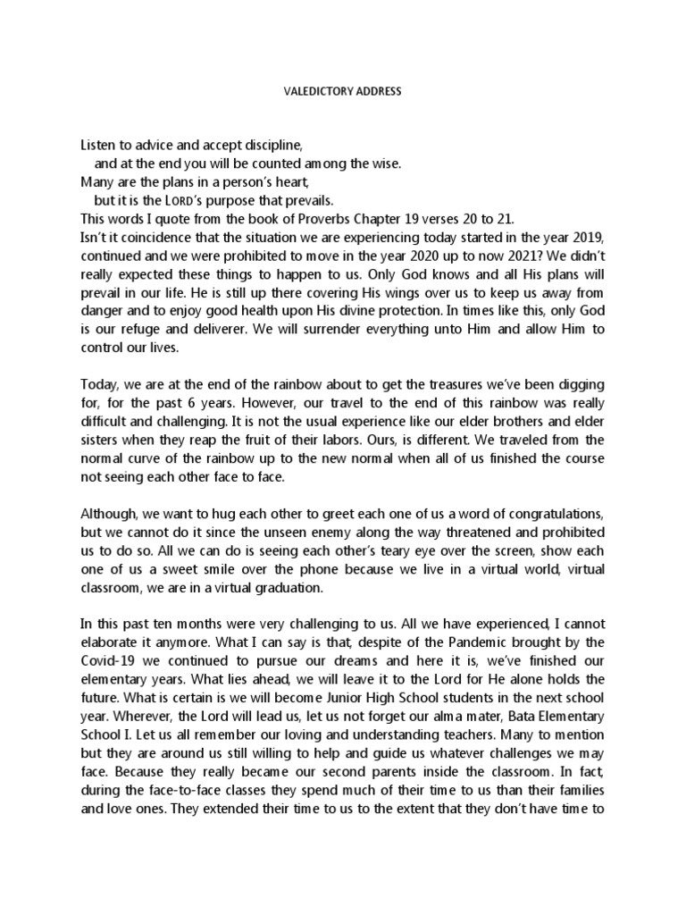 Valedictory Address 2021 | PDF | Teachers