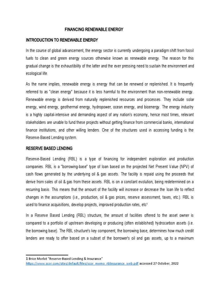 Financing Renewable Energy Projects | PDF | Debt | Loans