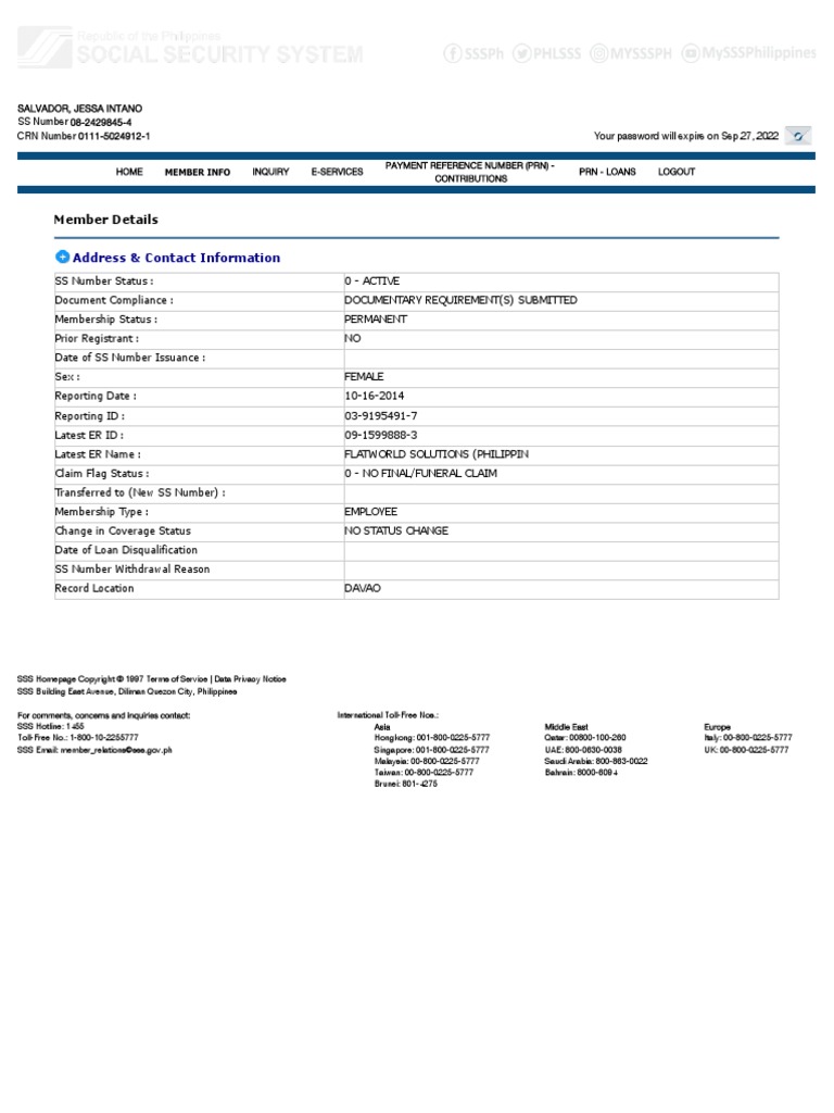 Republic of The Philippines Social Security System Member PDF