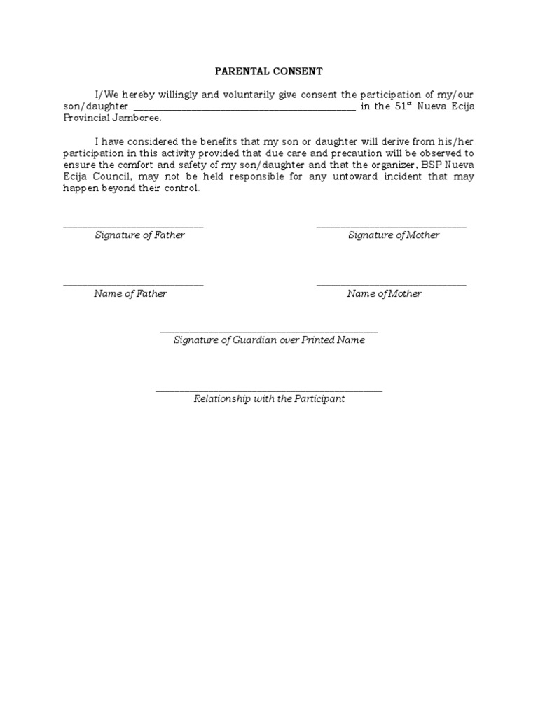 Parental Consent Form for Participation in the 51st Nueva Ecija
